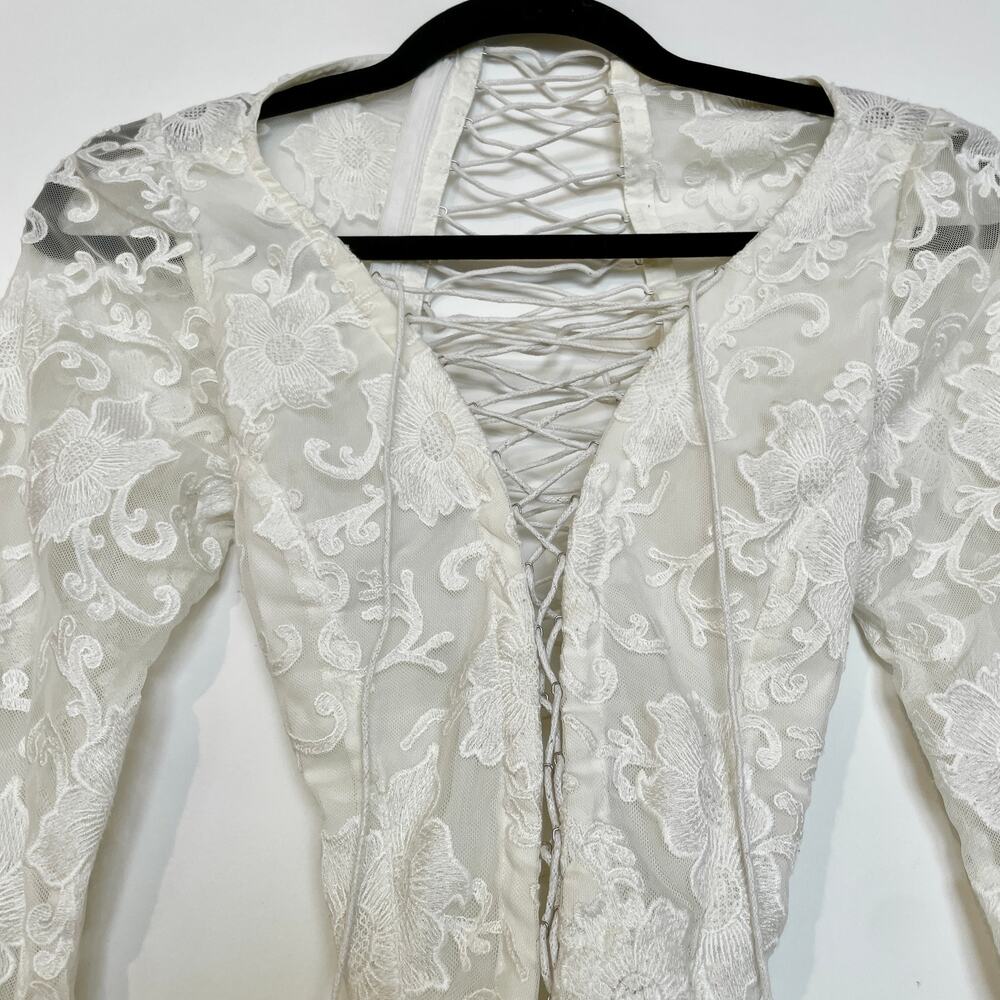 For Love & Lemons Jolene Lace Up Dress White And Bridal Shower Bachelorette sz S - Picture 8 of 15